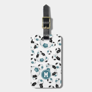 Étiquette À Bagage fun turquoise balle de football noir motif monogra