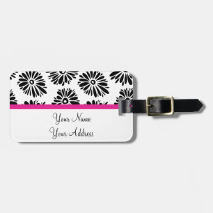 Étiquette À Bagage Funky Black et blanc floral