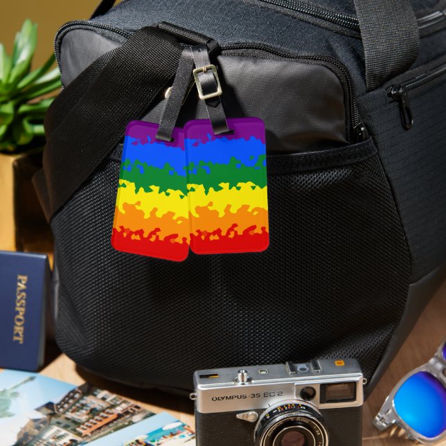 Étiquette À Bagage Funky Boho Abstrait Gay Rainbow Mosaic Pride Drape (Recto & Verso)