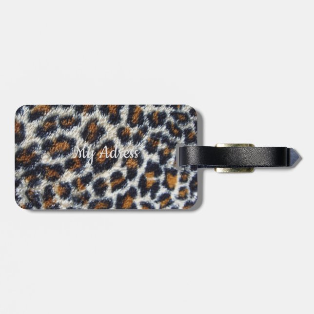 Étiquette À Bagage funky fun fluffy empreinte de léopard motif origin (Dos horizontal)