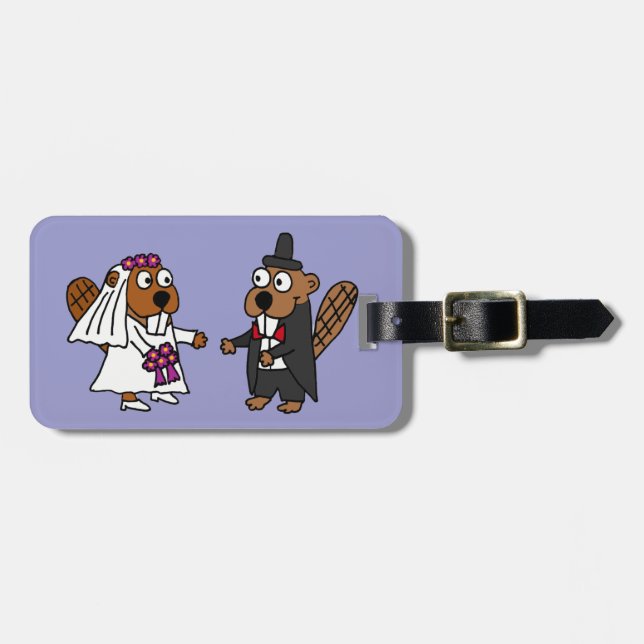 Étiquette À Bagage Funny Beaver Bride et Mariage de chambre (Devant horizontal)