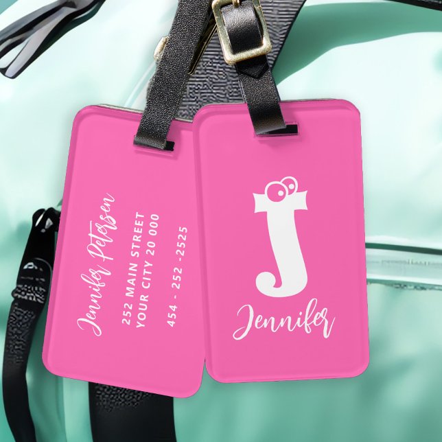 Étiquette À Bagage Funny bold typography monogram name script pink (Créateur téléchargé)