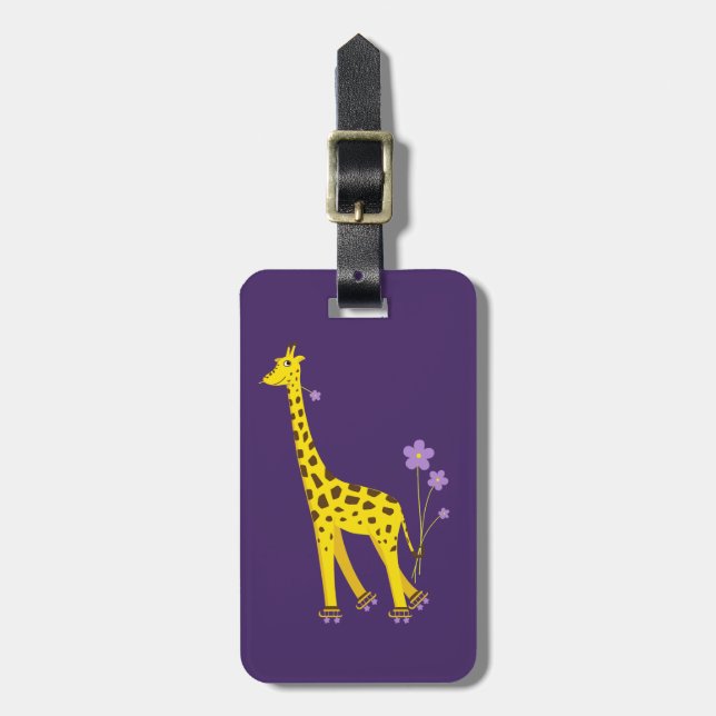 Étiquette À Bagage Funny Cartoon Giraffe Roller Patinage personnalisé (Devant Vertical)