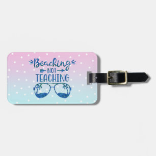 Étiquette À Bagage Funny Personnalisé Teacher Beach Ombre bleu rose