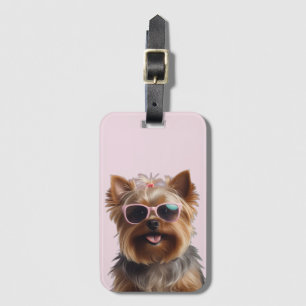 Étiquette À Bagage Funny Yorkshire Terrier Avec Lunettes De Soleil