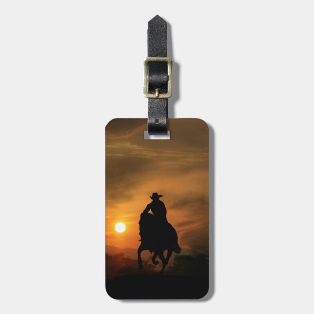 Étiquette À Bagage Galloping Cowboy et Horse (Devant Vertical)