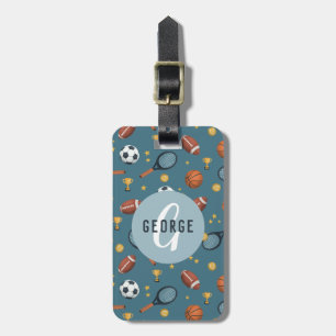Étiquette À Bagage Garçons Cute Blue Sports Monogrammes Enfants