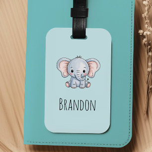 Étiquette À Bagage Garçons Éléphant Mignon Enfants Bleu