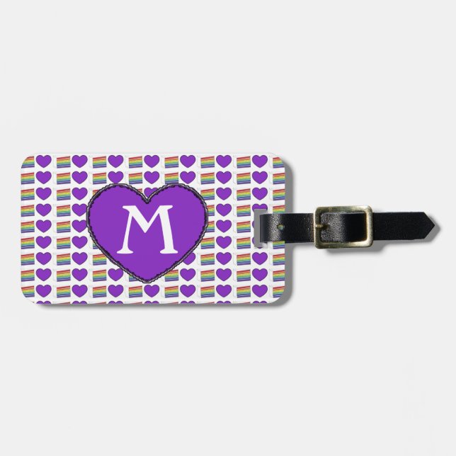 Étiquette À Bagage Gay pride Rainbow Cake Purple Heart Monogramme (Devant horizontal)