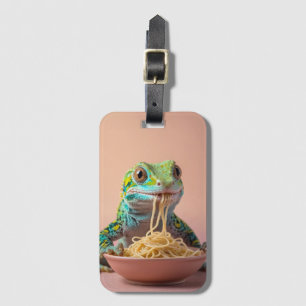 Étiquette À Bagage Gecko Drôle Manger Spaghetti