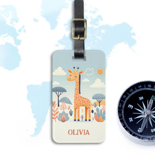 Étiquette À Bagage Girafe Mignonne Fantaisiste dans la Savane