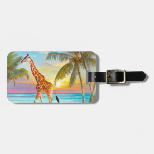 Étiquette À Bagage Giraffe à la plage tropicale