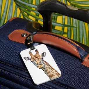Étiquette À Bagage Giraffe curieuse avec Ciel de Confetti Bleu