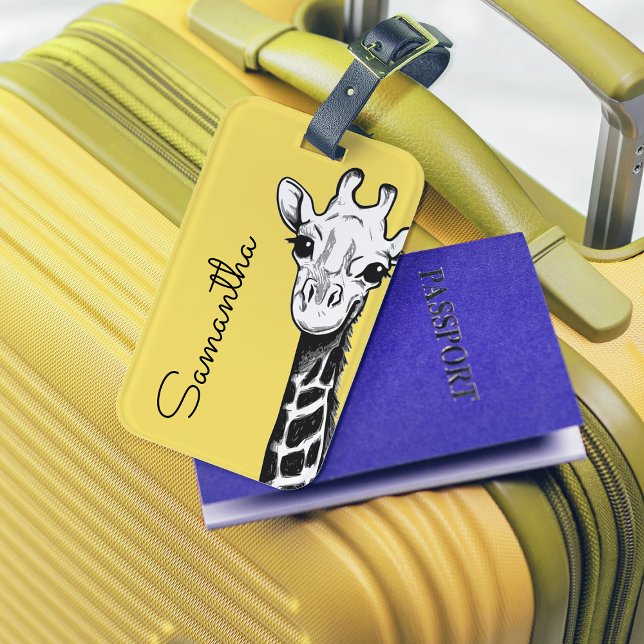 Étiquette À Bagage Giraffe jaune personnalisée (Créateur téléchargé)