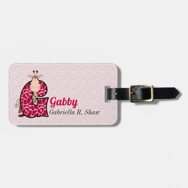 Étiquette À Bagage Giraffe rose pour filles LETTRE G Poster de animal (Devant horizontal)