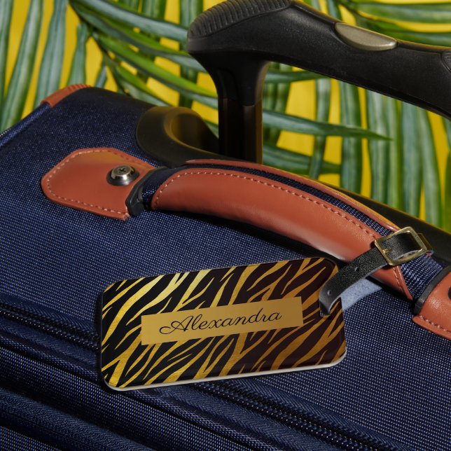 Étiquette À Bagage Girl Luxury Black Gold Classy Zebra Impression per (Insitu Rectoal 3)