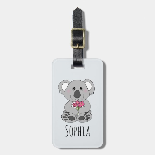 Étiquette À Bagage Girls Cute Koala Ours Dessin et nom Enfants (Devant Vertical)