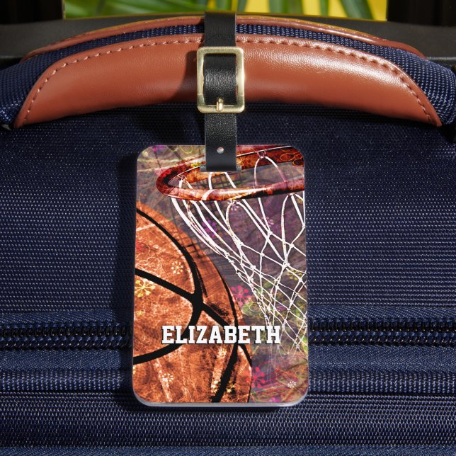 Étiquette À Bagage Girls Sports Basketball violet rose son nom (Insitu Rectoal 2)