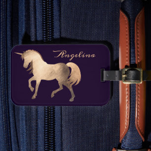 Étiquette À Bagage Girly Classy Rose Gold Foil personnalisé Unicorn
