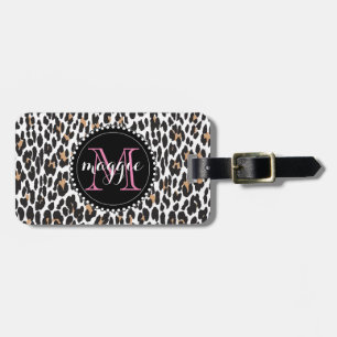 Étiquette À Bagage Girly Faux Empreinte de léopard motif Monogram