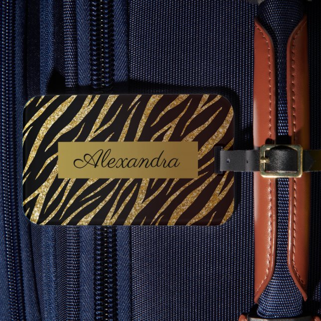Étiquette À Bagage Girly Luxury Black Gold Classy Zebra Personnalisé (Insitu Rectoal 4)
