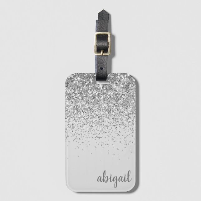 Étiquette À Bagage Girly Silver Parties scintillant élégante Monogram (Devant Vertical)