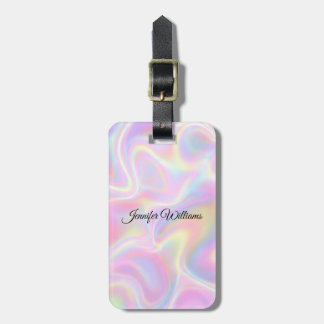 Étiquette À Bagage Girly Vibrant Pastel Holographic Swirl Design     