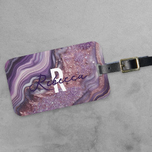 Étiquette À Bagage Glam Chic Elegant Purple Parties scintillant Agate
