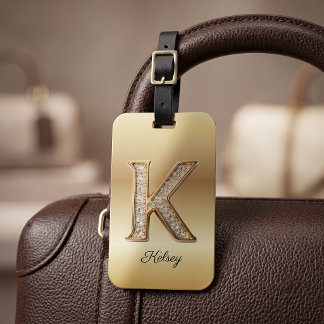 Étiquette À Bagage Glam Gold Diamant Monogramme Lettre Initiale K
