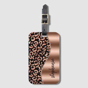 Étiquette À Bagage Glam Leopard Spots Rose Gold Black Metallic Nom