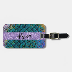 Étiquette À Bagage Glam Mermaid Balances de poisson Turquoise violet 