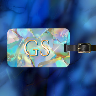 Étiquette À Bagage Glam Opal Design, grand monogramme ou nom