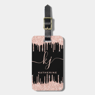 Étiquette À Bagage Glam Rose Gold Parties scintillant Drives Monogram