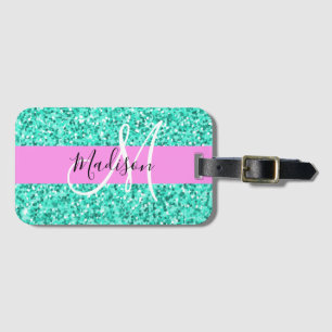 Étiquette À Bagage Glam rose Turquoise Parties scintillant étincelles