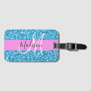 Étiquette À Bagage Glam Sky Blue Parties scintillant rose étincelles 
