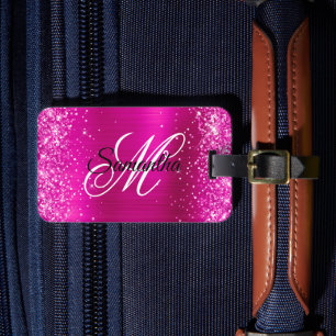 Étiquette À Bagage Gliterie rose chaud huile Fhuile Fancy Monogramme