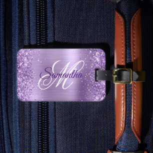 Étiquette À Bagage Glitter Lumière Violet Huile Fancy Monogramme