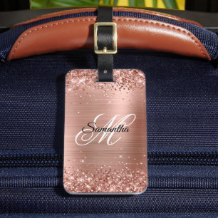 Étiquette À Bagage Glitter Rose Or huile Fancy Monogramme