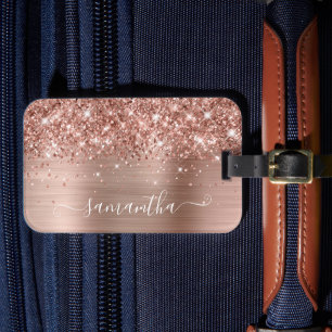 Étiquette À Bagage Glitterie Rose Gold Foil Moderne Fille Signature