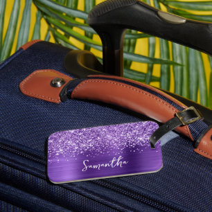 Étiquette À Bagage Glittery Amethyst Purple Glam Nom
