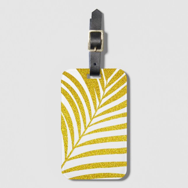 Étiquette À Bagage Glittery Golden Palm Tree Leaf Tropical Cadeau Fav (Devant Vertical)