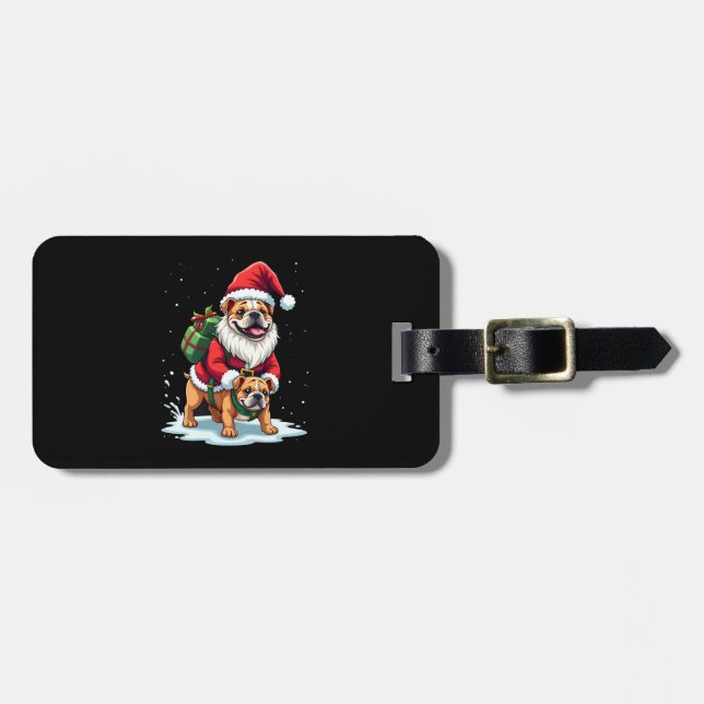 Étiquette À Bagage Gnome Riding English Bulldog Christmas Xmas Boys G (Devant horizontal)