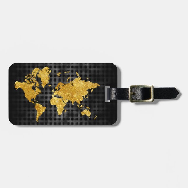 Étiquette À Bagage Gold Faux World Map Professional Black Metal (Devant horizontal)