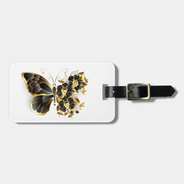 Étiquette À Bagage Gold flower Butterfly with Black Orchid (Devant horizontal)
