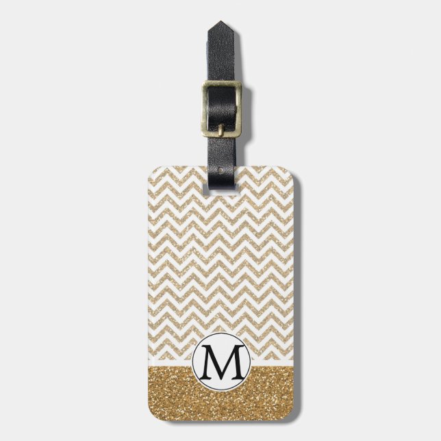 Étiquette À Bagage Gold Glam Faux Parties scintillant Chevron (Devant Vertical)