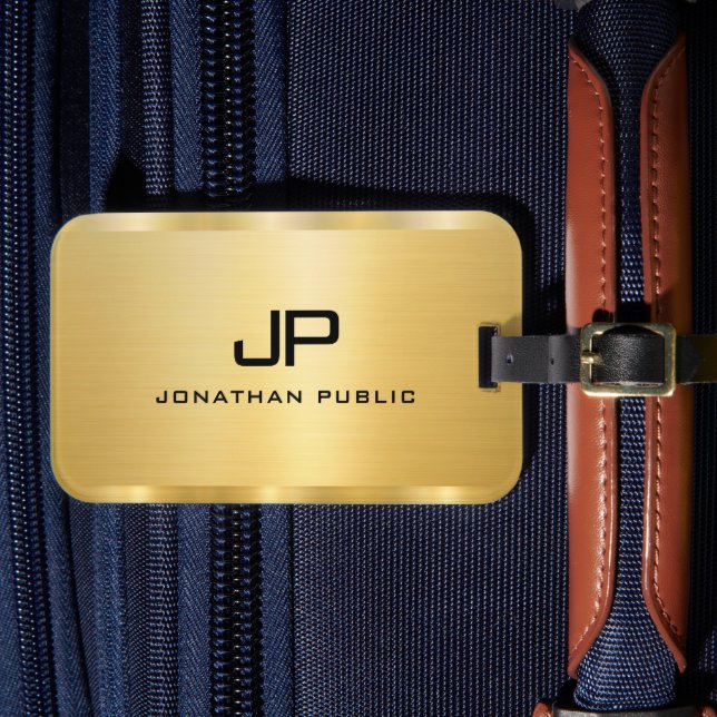 Étiquette À Bagage Gold Look Glamour moderne Monogramme Modèle (Insitu Rectoal 4)