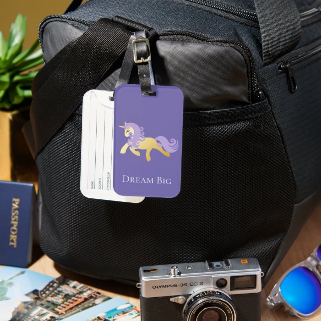 Étiquette À Bagage Gold Purple Unicorn Dream (Recto & Verso)