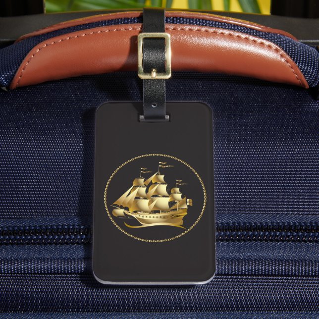 Étiquette À Bagage Gold Sailboat Nautical Personnalisé (Insitu Rectoal 2)