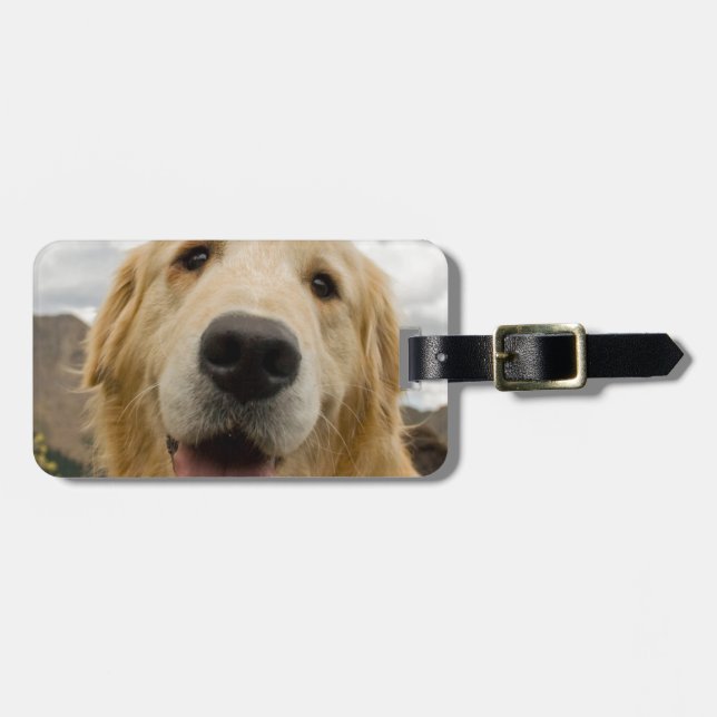 Étiquette À Bagage Golden retriever heureux (Devant horizontal)