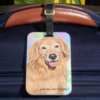 Étiquette À Bagage Golden retriever luggage tag with paw print